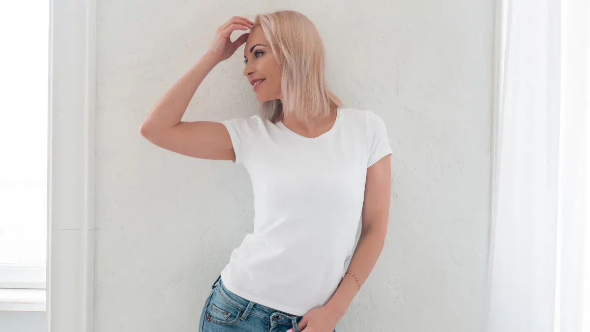 Portrait of a beautiful girl in a white t shirt